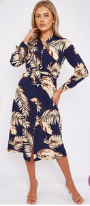 Navy Palm Print Midi - chichappensboutique
