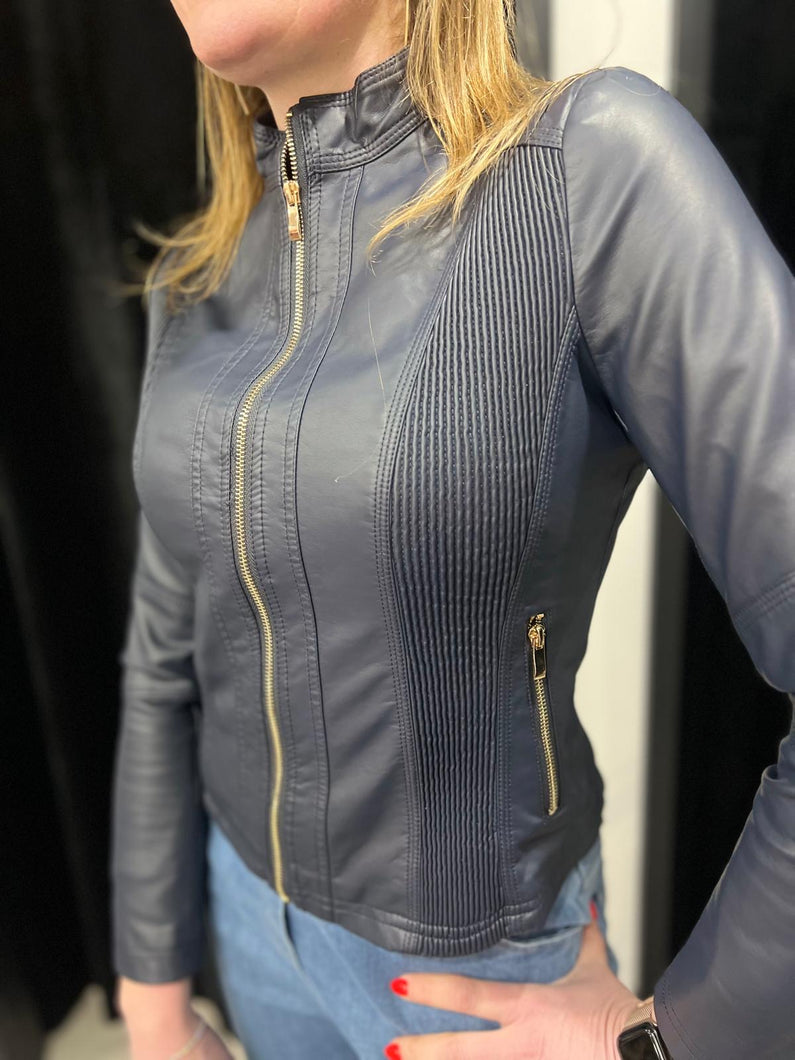 The Aniston Faux Leather Jacket (Navy) - chichappensboutique