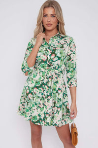 Sarah Mini Shirt Dress (Green & Pink) - chichappensboutique