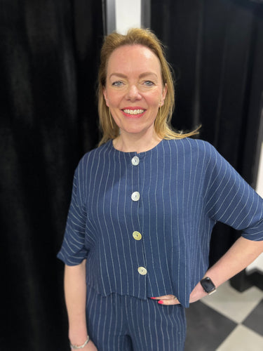 Navy Pinstripe Button up Top - chichappensboutique
