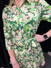 Load image into Gallery viewer, Sarah Mini Shirt Dress (Green &amp; Pink) - chichappensboutique