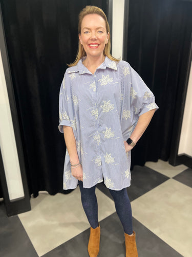 Blue Pinstripe Oversized Shirt