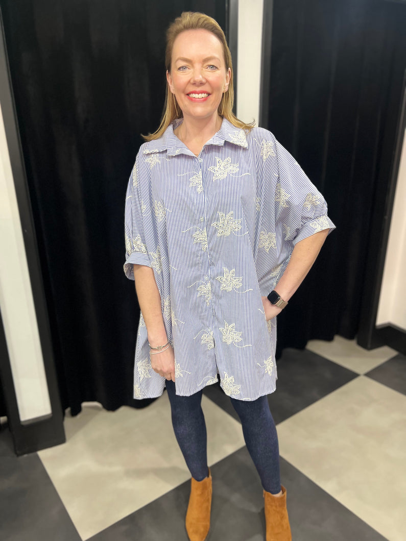 Blue Pinstripe Oversized Shirt