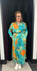 Turquoise & Orange Contrast Dress - chichappensboutique