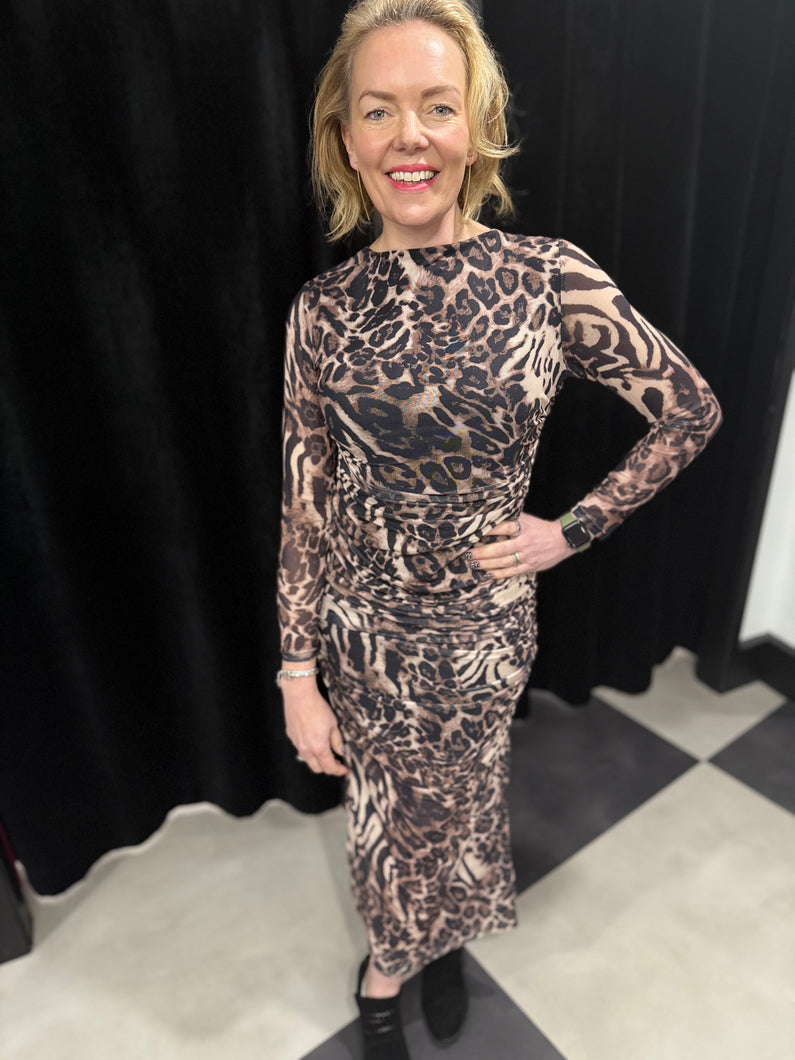 Ruched Animal Print Dress