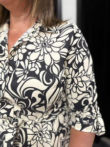 Mono Floral Maxi Shirt Dress - chichappensboutique