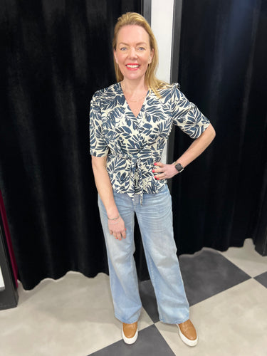 Palm Leaf Peplum Tie Front Top - chichappensboutique