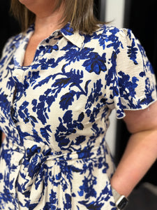 Cobalt Leaf Print Linen Blend Midi - chichappensboutique