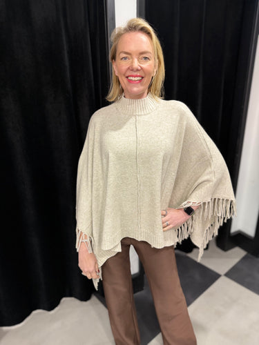 Tassel Trim Poncho (various colours) - chichappensboutique