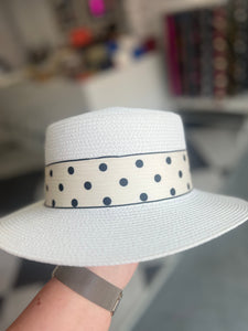 Emily Straw Polka Trim Hat (various colours) - chichappensboutique