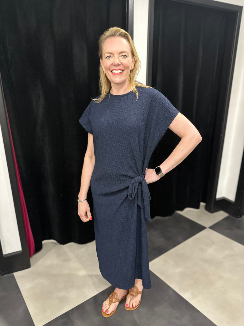Waffle Side Knot Dress (Navy)