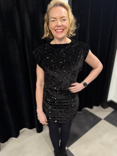 Ruched Sequin Mini Dress