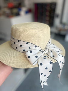 Emily Straw Polka Trim Hat (various colours) - chichappensboutique