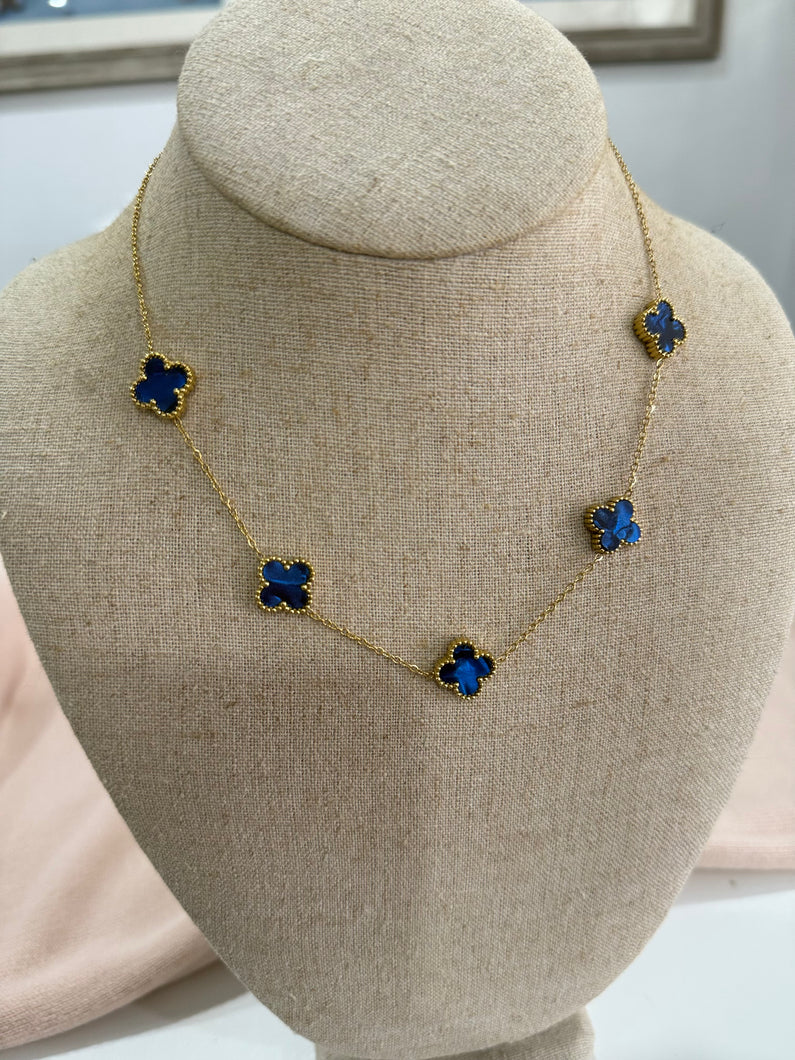 5 Clover Necklace - Blue - chichappensboutique