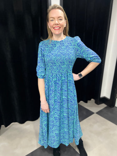 Zebra and Lightening Bolt Dress (Blue) - chichappensboutique