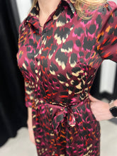 Load image into Gallery viewer, Multi Abstract Leopard Maxi Shirt Dress (Burgundy) - chichappensboutique