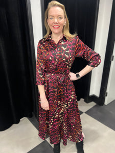 Multi Abstract Leopard Maxi Shirt Dress (Burgundy) - chichappensboutique