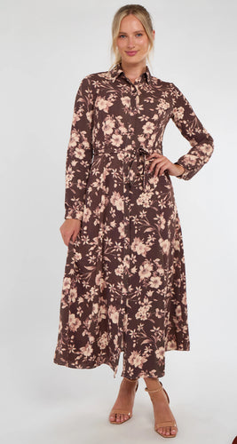Floral Sepia Maxi Shirt Dress