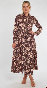 Floral Sepia Maxi Shirt Dress