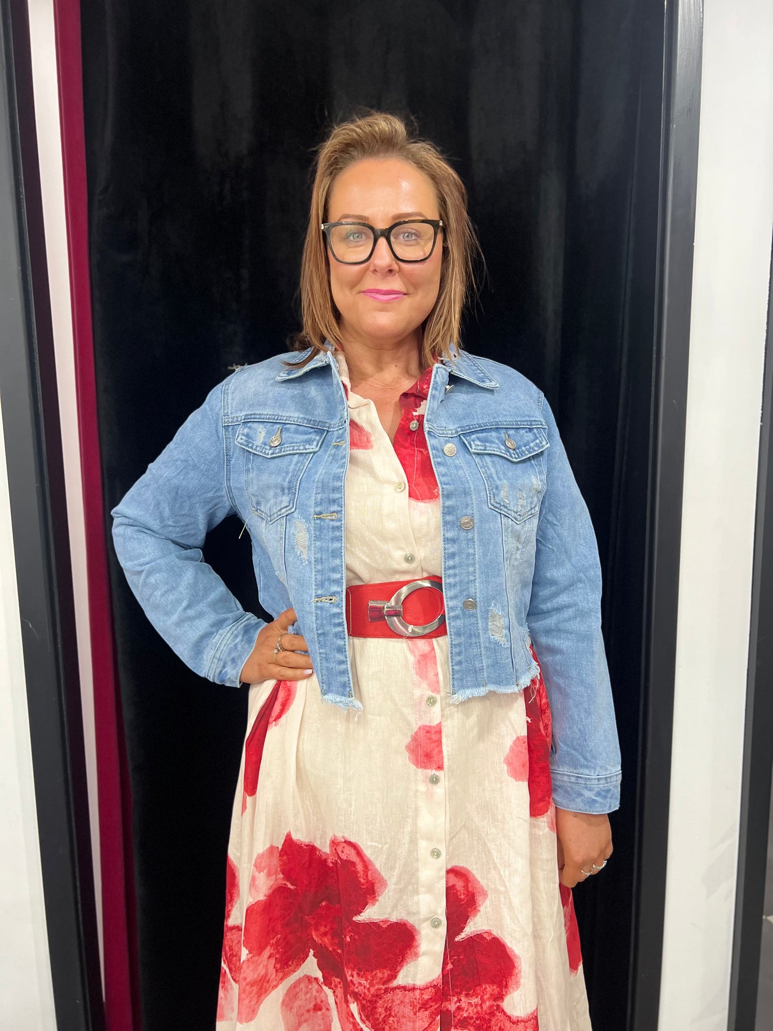 Mid Length Cropped Denim Jacket chichappensboutique