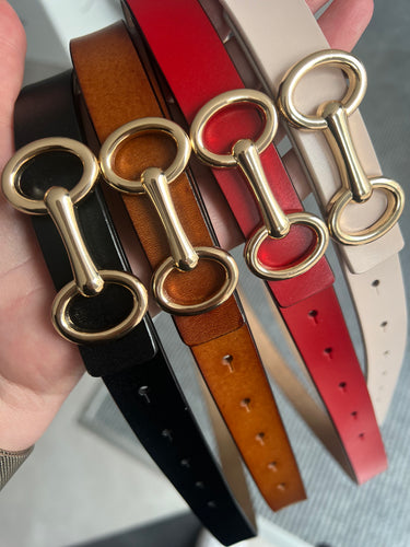 Stirrup Detail Narrow Leather Belt (new colours) - chichappensboutique