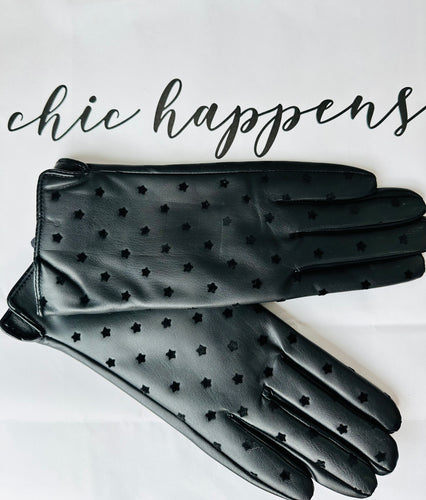 Faux Leather Star Detail Gloves - chichappensboutique