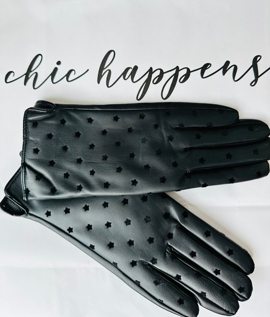 Faux Leather Star Detail Gloves - chichappensboutique