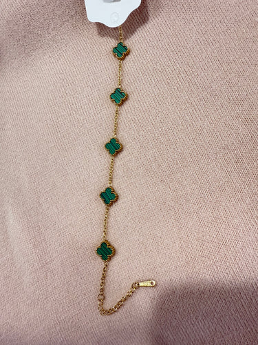 5 Mini Clover Bracelet- Green Stripe - chichappensboutique