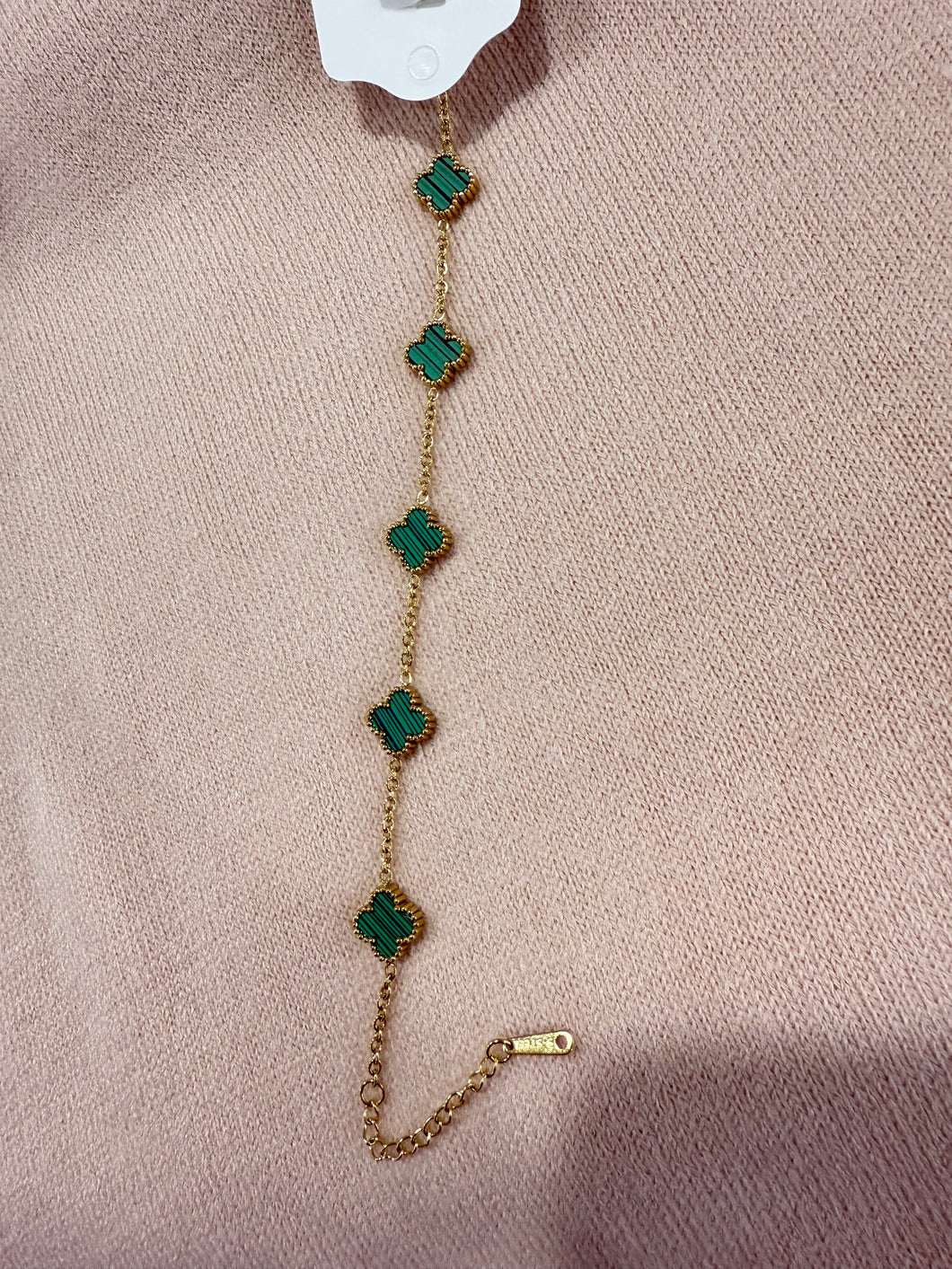 5 Mini Clover Bracelet- Green Stripe - chichappensboutique