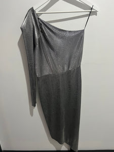 One Shoulder Silver Shimmer Dress - chichappensboutique