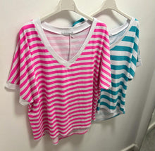Load image into Gallery viewer, Neon Stripe V Neck T Shirt - chichappensboutique