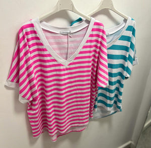 Neon Stripe V Neck T Shirt - chichappensboutique