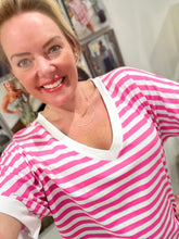 Load image into Gallery viewer, Neon Stripe V Neck T Shirt - chichappensboutique