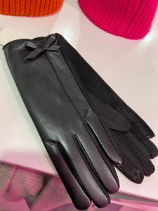 Bow Detail Faux Leather Gloves - chichappensboutique