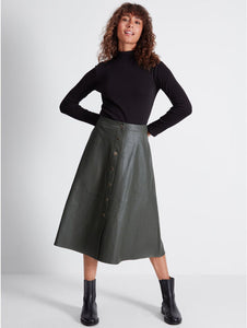 Faux Leather Midi Skirt (Olive) - chichappensboutique