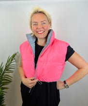 Load image into Gallery viewer, Reversible Cropped Gilet (Grey and Neon Pink) - chichappensboutique