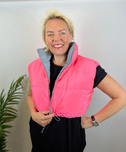 Reversible Cropped Gilet (Grey and Neon Pink) - chichappensboutique