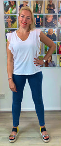 Soft V-neck T with frill sleeve - chichappensboutique