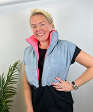 Load image into Gallery viewer, Reversible Cropped Gilet (Grey and Neon Pink) - chichappensboutique