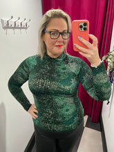 Load image into Gallery viewer, Sonder Emerald Snake Print High Neck Top - chichappensboutique