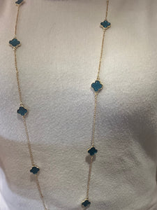 Cleef Clover Extra Longline Necklace and Stud Earring Set (Aqua) - chichappensboutique